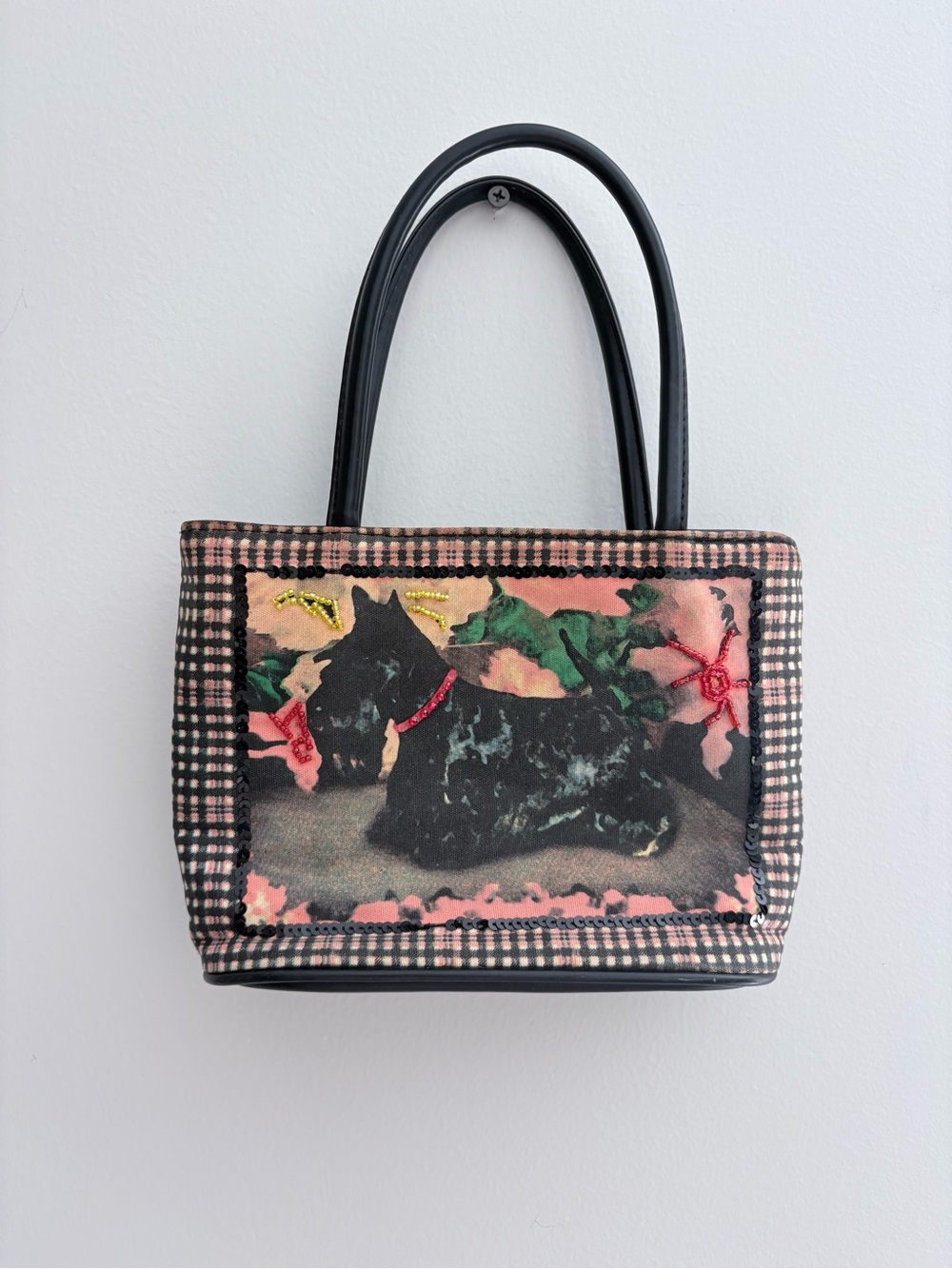 Pink Plaid Scottish Terrier Dog Top Handle Bag